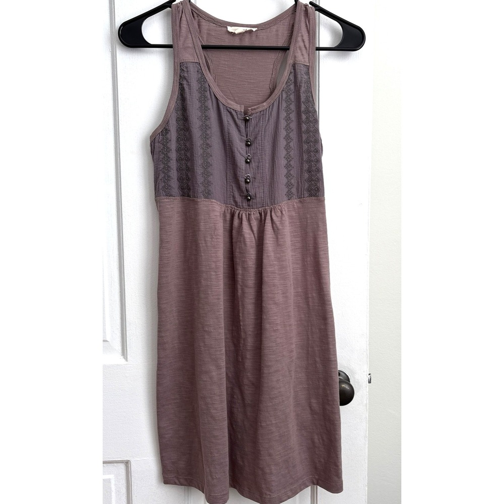 Mauve Purple Slub Knit Cotton Embroidered Racerback Mini Dress ID10110 Small